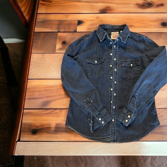 Levis Straus red label Tops - COPY - Levi’s Strauss red label pearl snaps size XS women shirt dark wash like …